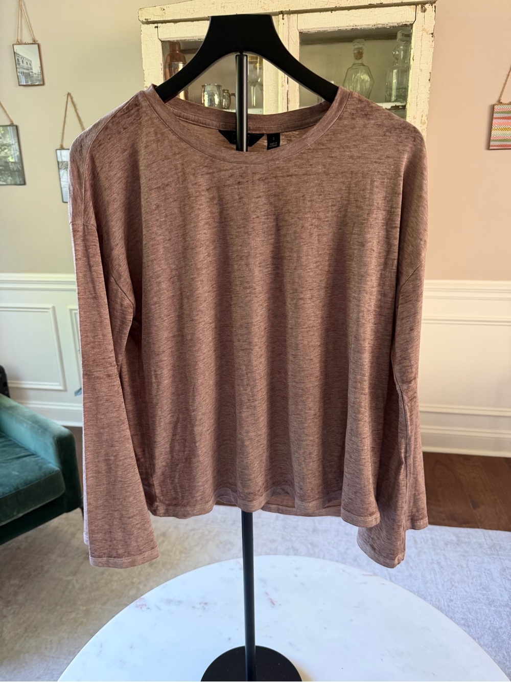 G by Giuliana NWT Burnout Long Sleeve Tee Heathered Brown Mauve Size Small